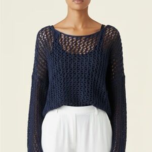 Open-Weave Navy Scoop Neck Sweater